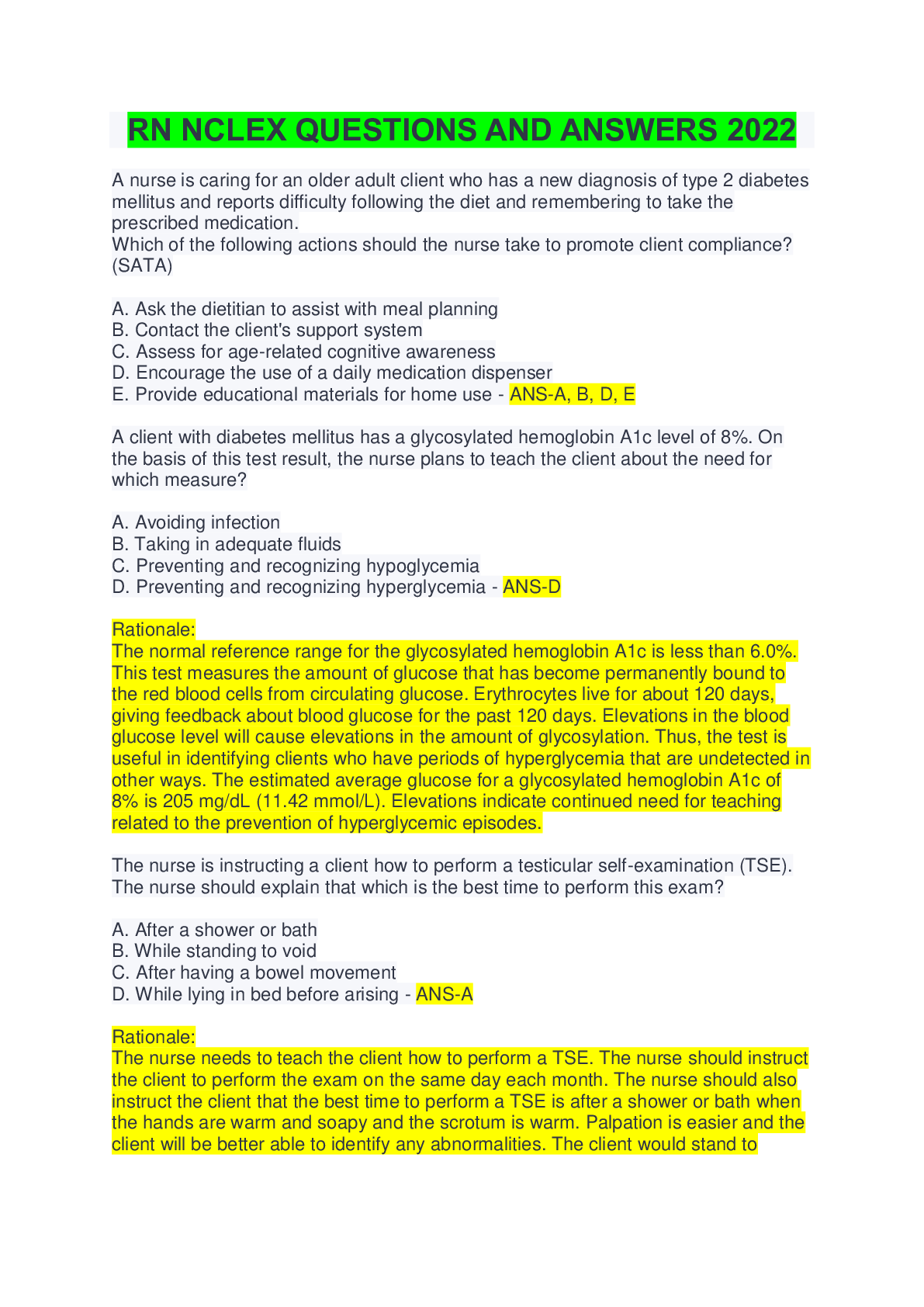 Preview image for RN NCLEX Questions And Answers  2022